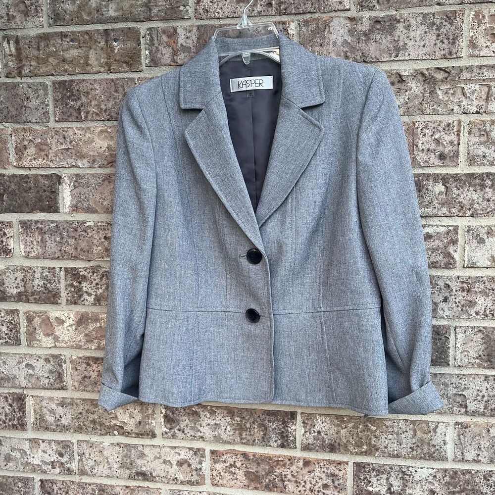 Kasper 2 Pc Dress Suit Set Gray Heathered Blazer Jacket Sleeveless Sheath 4P - Picture 3 of 15
